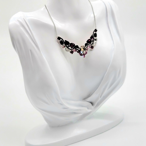Swarovski Crystal Diamond and Amethyst Cluster Necklace with Black Enamel - Picture 8 of 11